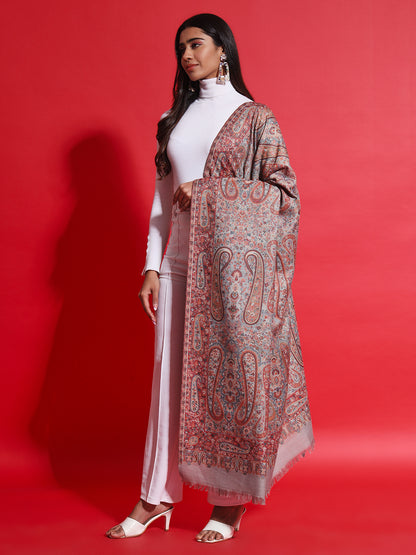 Kani Pure Wool Shawl for Women with Paisley Equisite Royal Pattern | Grey