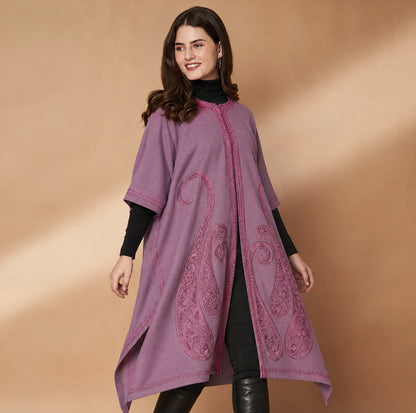 Paisley Embroidery Lavender Pheran Shrug
