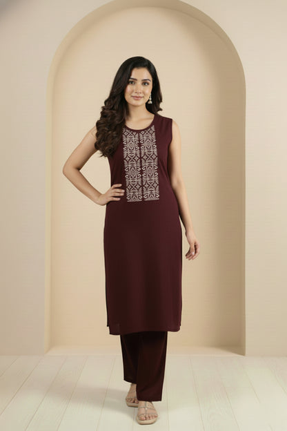Three-Piece Woolen Knitted Coord Set | Maroon