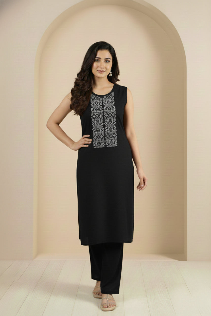 Three-Piece Woolen Knitted Coord Set | Black