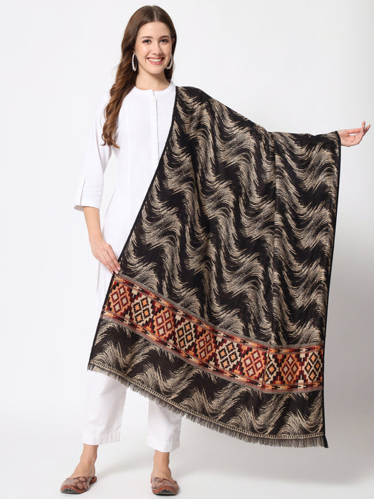 Kullu Himalayan Striped Bordered Reversible Shawl for Women | Black