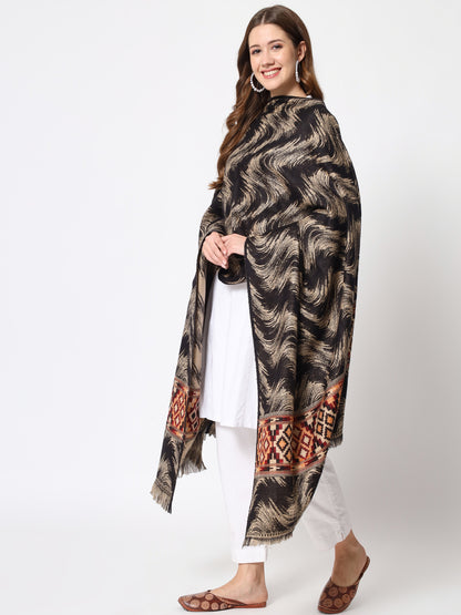 Kullu Himalayan Striped Bordered Reversible Shawl for Women | Black