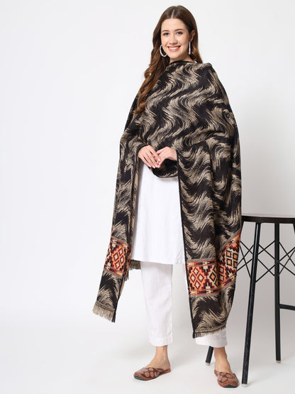 Kullu Himalayan Striped Bordered Reversible Shawl for Women | Black