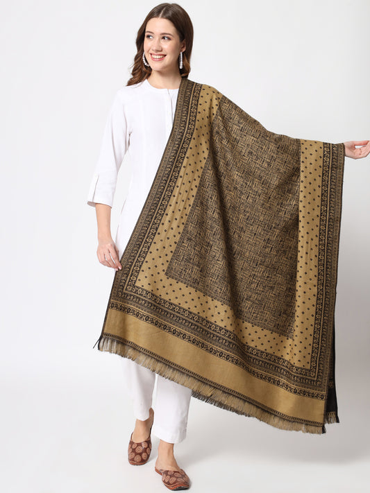 Woven Design Reversible Woollen Shawl for Women | Black