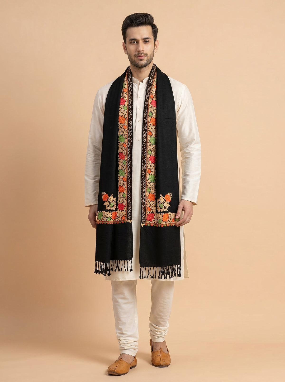 Aari Embroidered Stole for Men | Black - photo 1