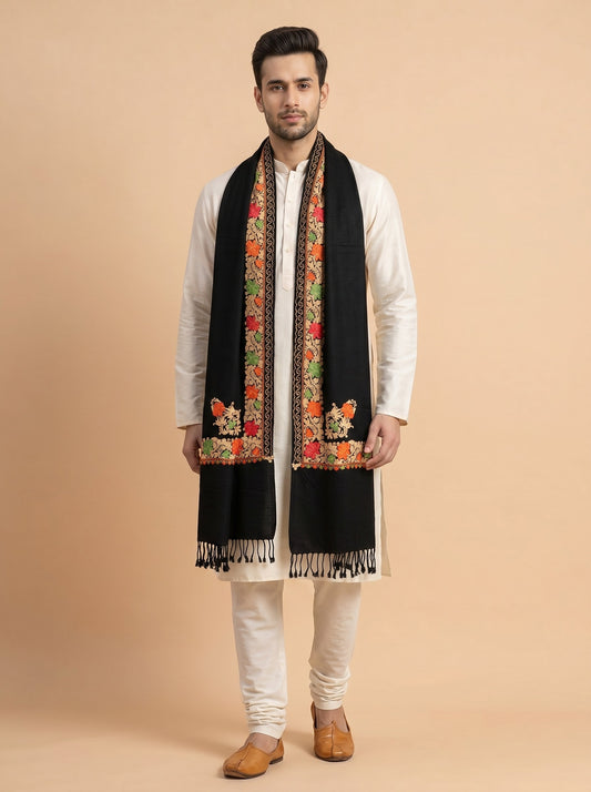 Aari Embroidered Stole for Men | Black - photo 1