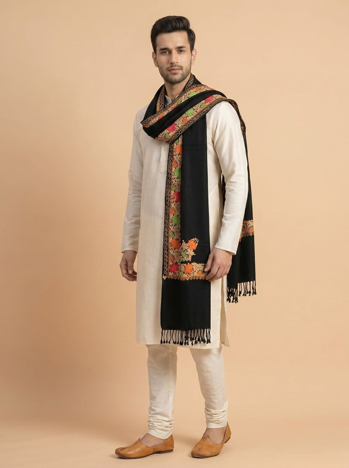 Aari Embroidered Stole for Men | Black - photo 2