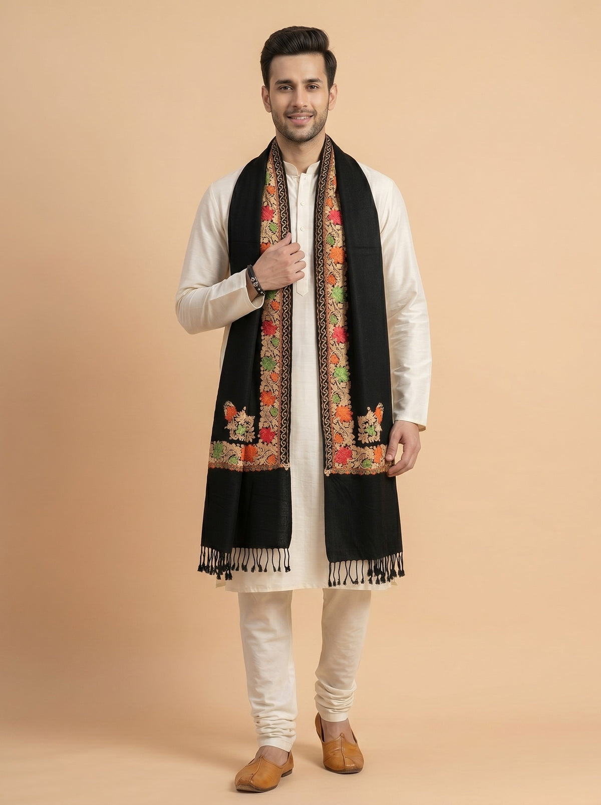 Aari Embroidered Stole for Men | Black - photo 3