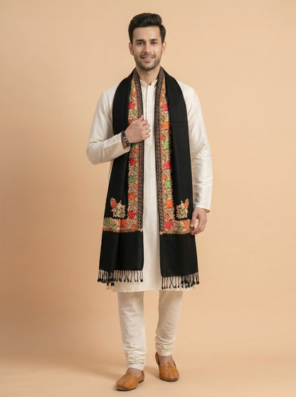 Aari Embroidered Stole for Men | Black - photo 3