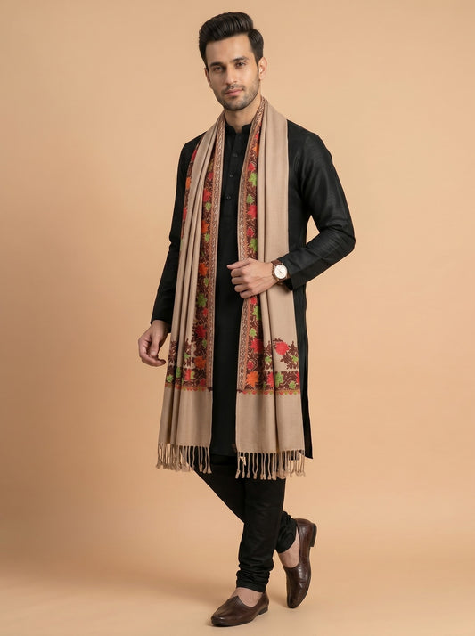 Aari Embroidered Stole for Men | Brown - photo 1