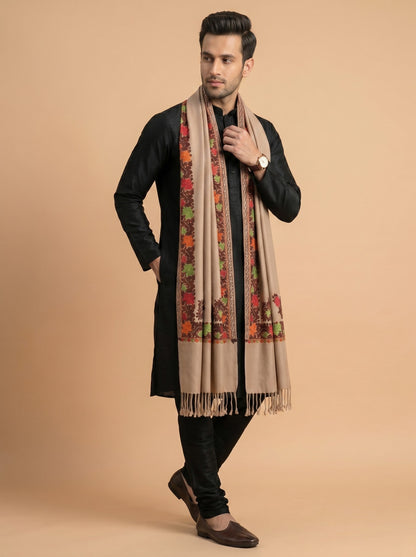 Aari Embroidered Stole for Men | Brown - photo 2