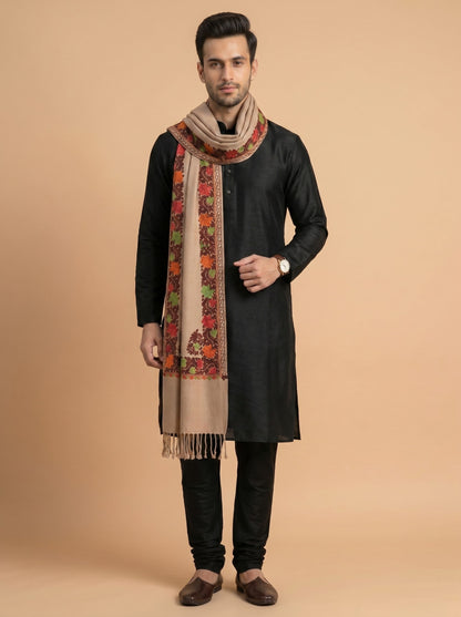 Aari Embroidered Stole for Men | Brown - photo 3