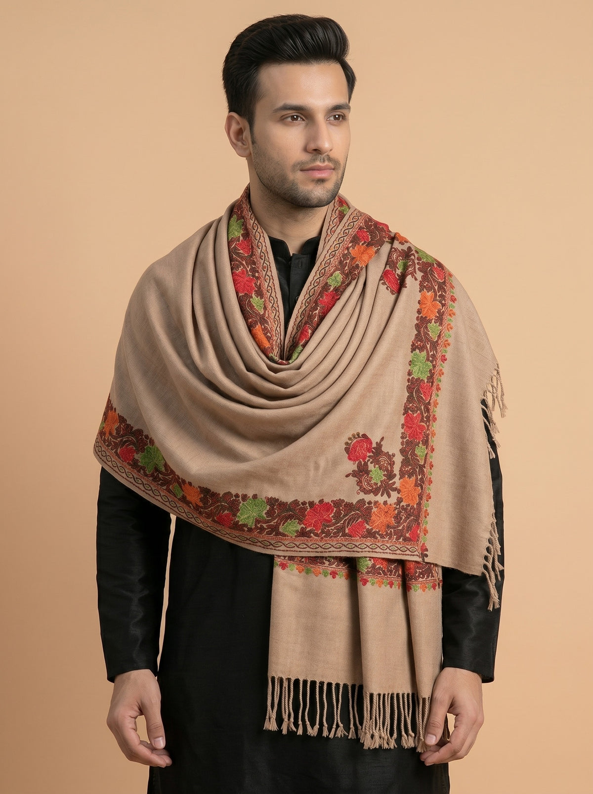 Aari Embroidered Stole for Men | Brown - photo 4