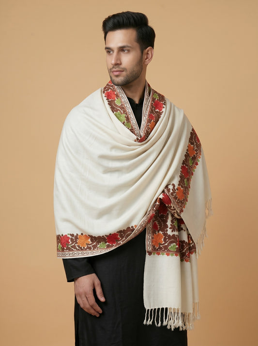 Aari Embroidered Stole for Men | White - photo 1