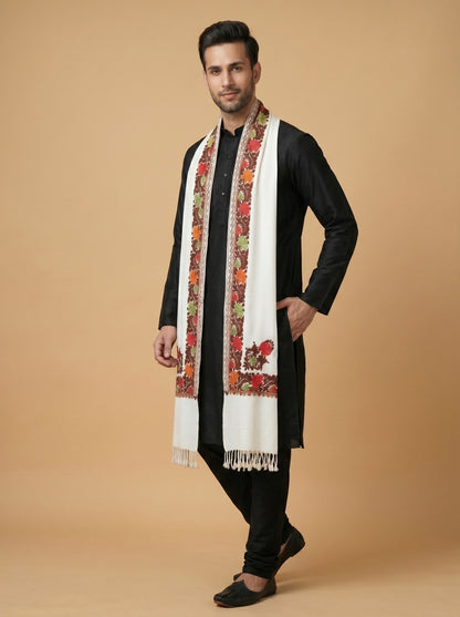 Aari Embroidered Stole for Men | White - photo 2