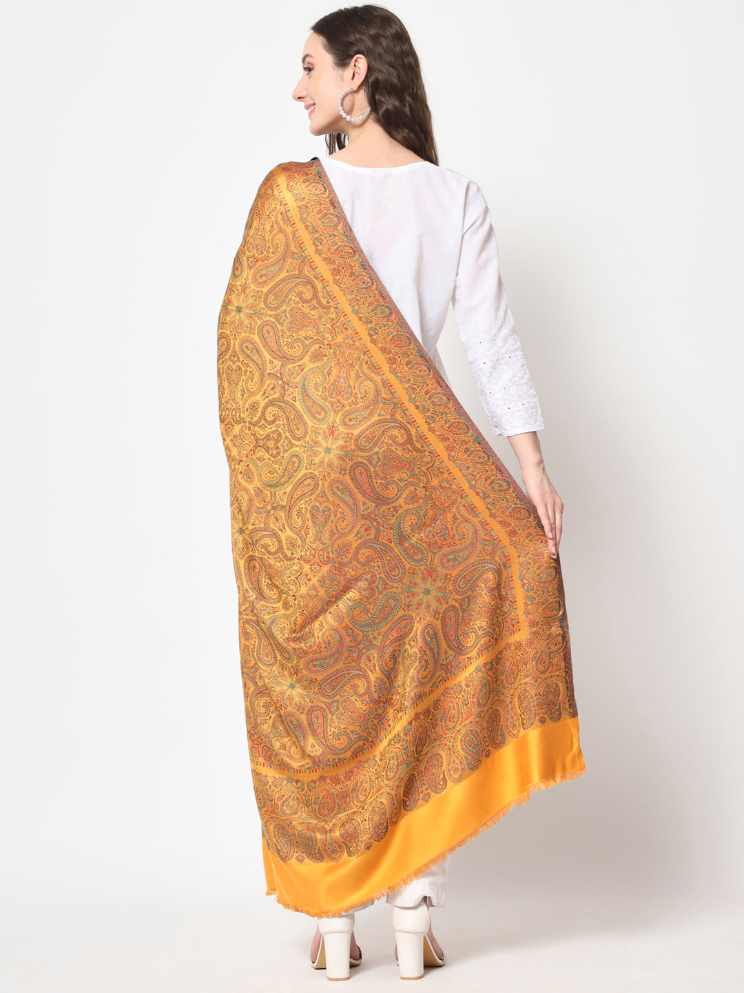 Women Paisley Design Woven Modal Shawl | Mustard