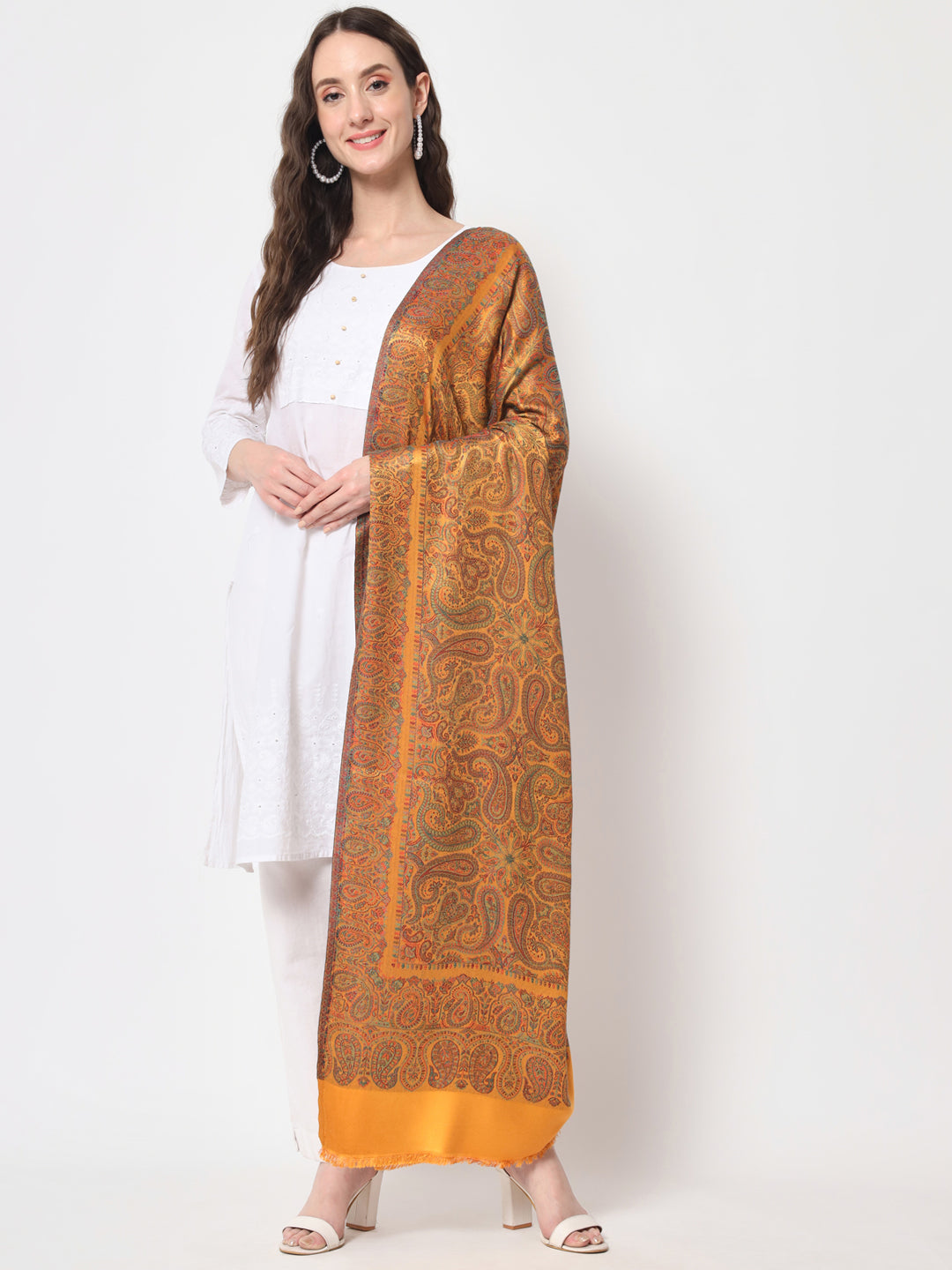 Women Paisley Design Woven Modal Shawl | Mustard