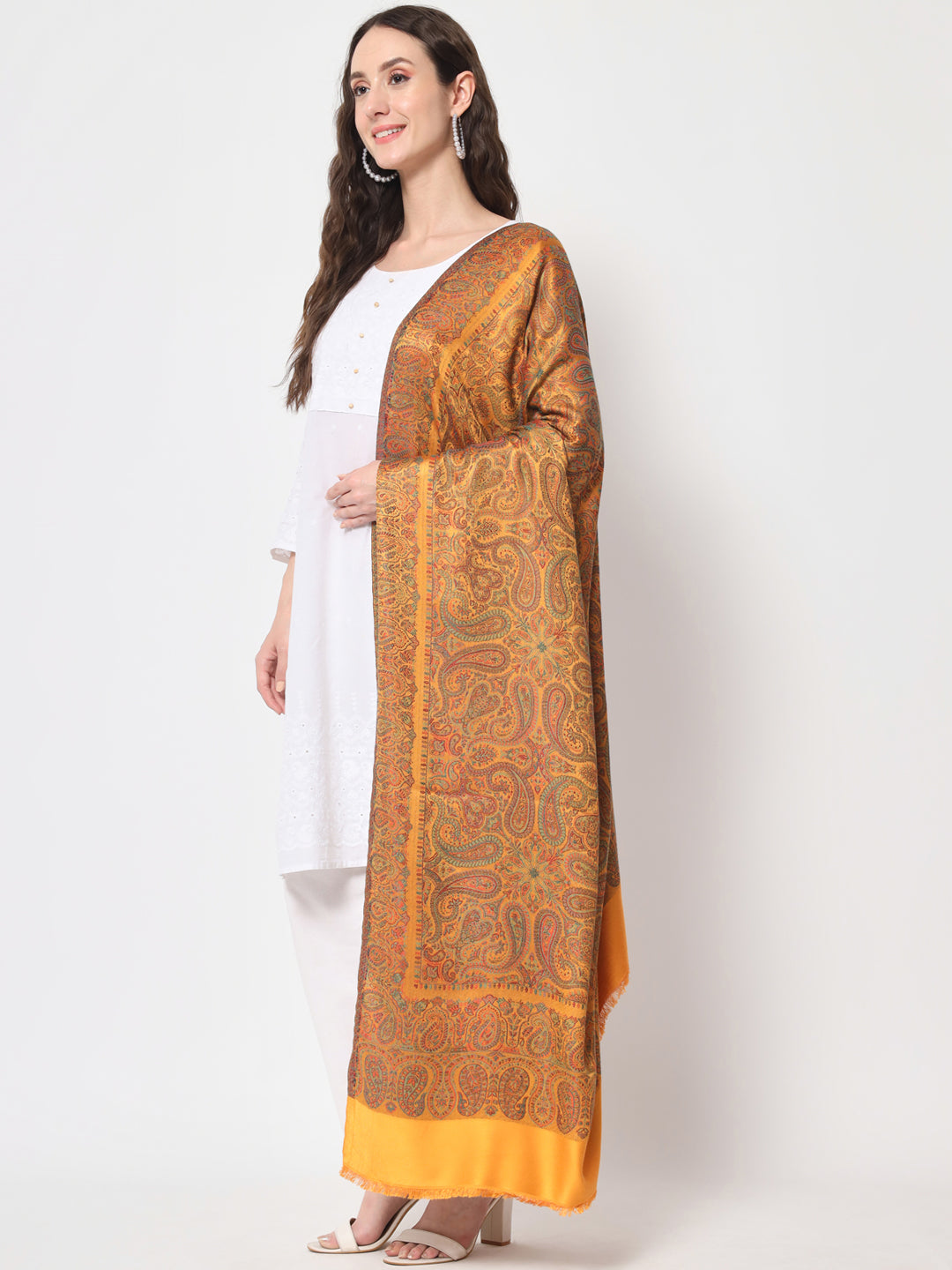 Women Paisley Design Woven Modal Shawl | Mustard