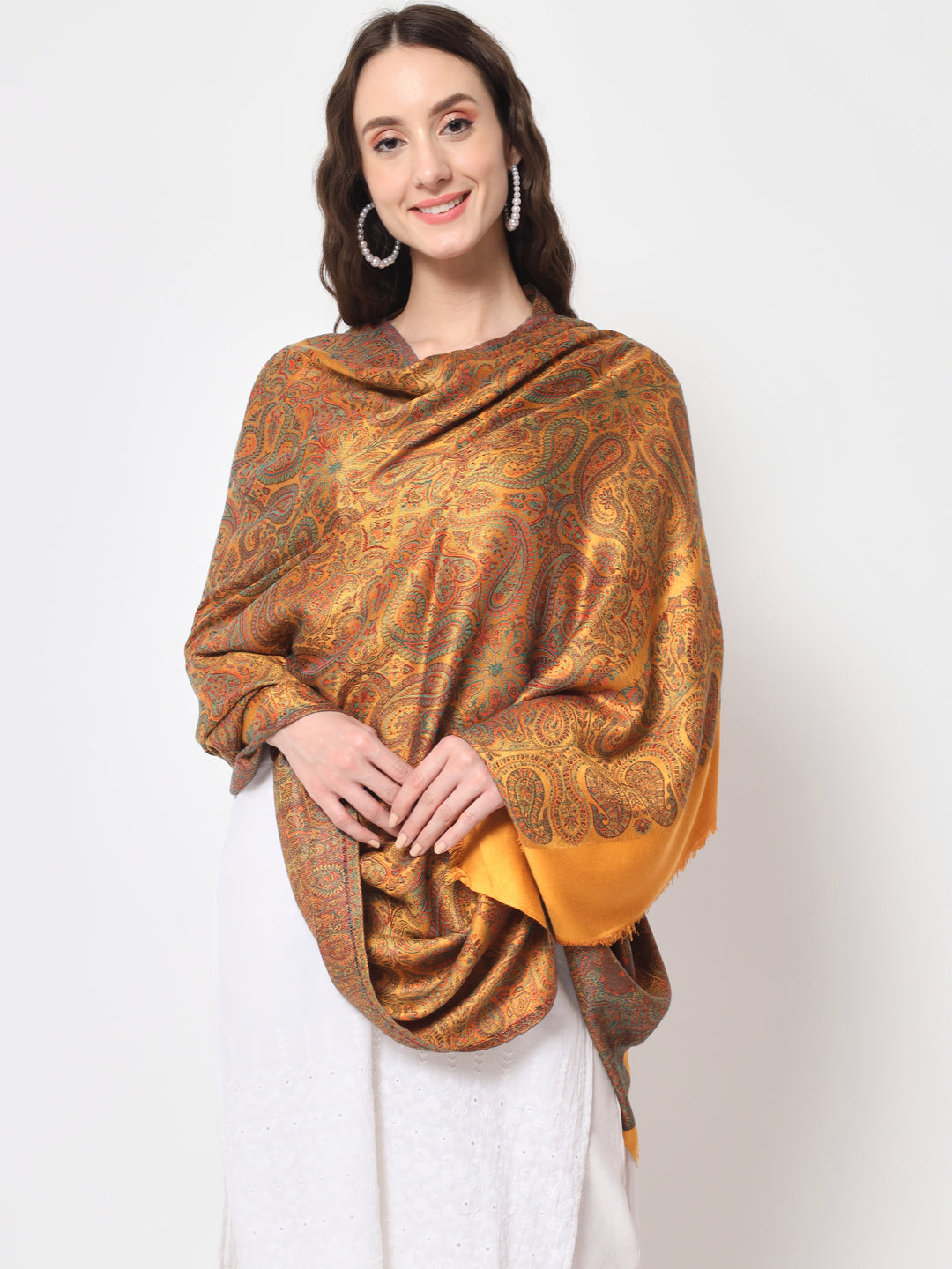 Women Paisley Design Woven Modal Shawl | Mustard