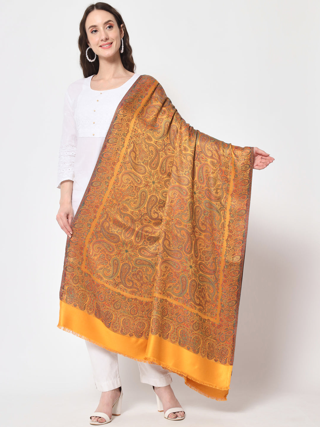 Women Paisley Design Woven Modal Shawl | Mustard