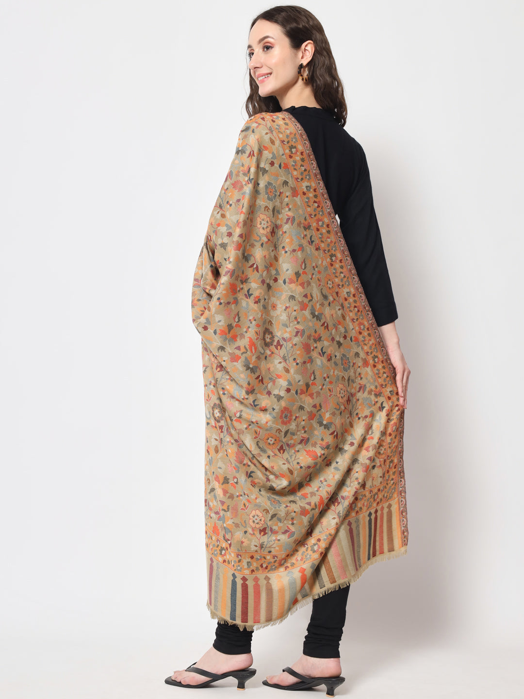 Kani Woven Shawl for Women in Paisley Design Weaving | Brown