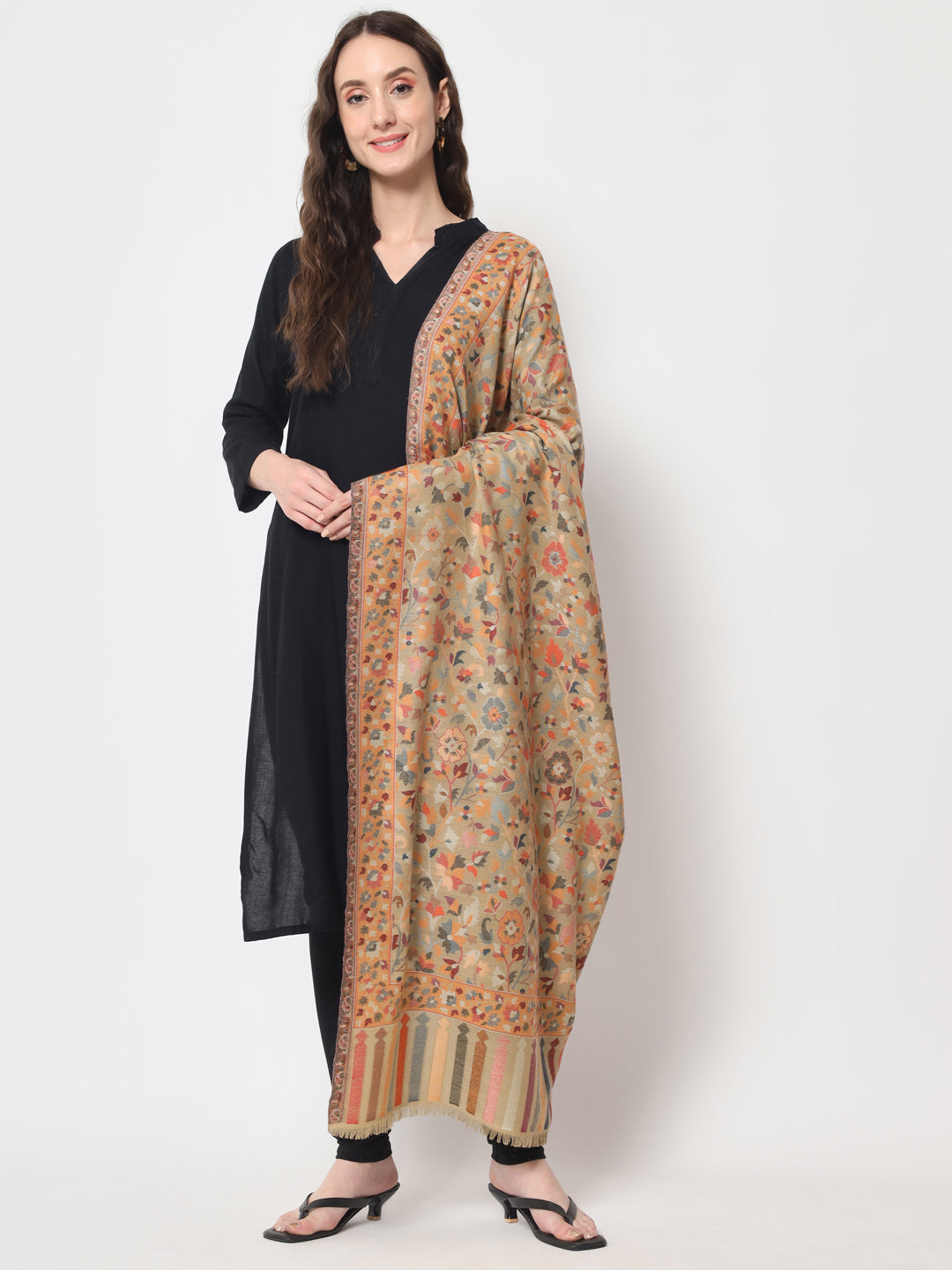Kani Woven Shawl for Women in Paisley Design Weaving | Brown