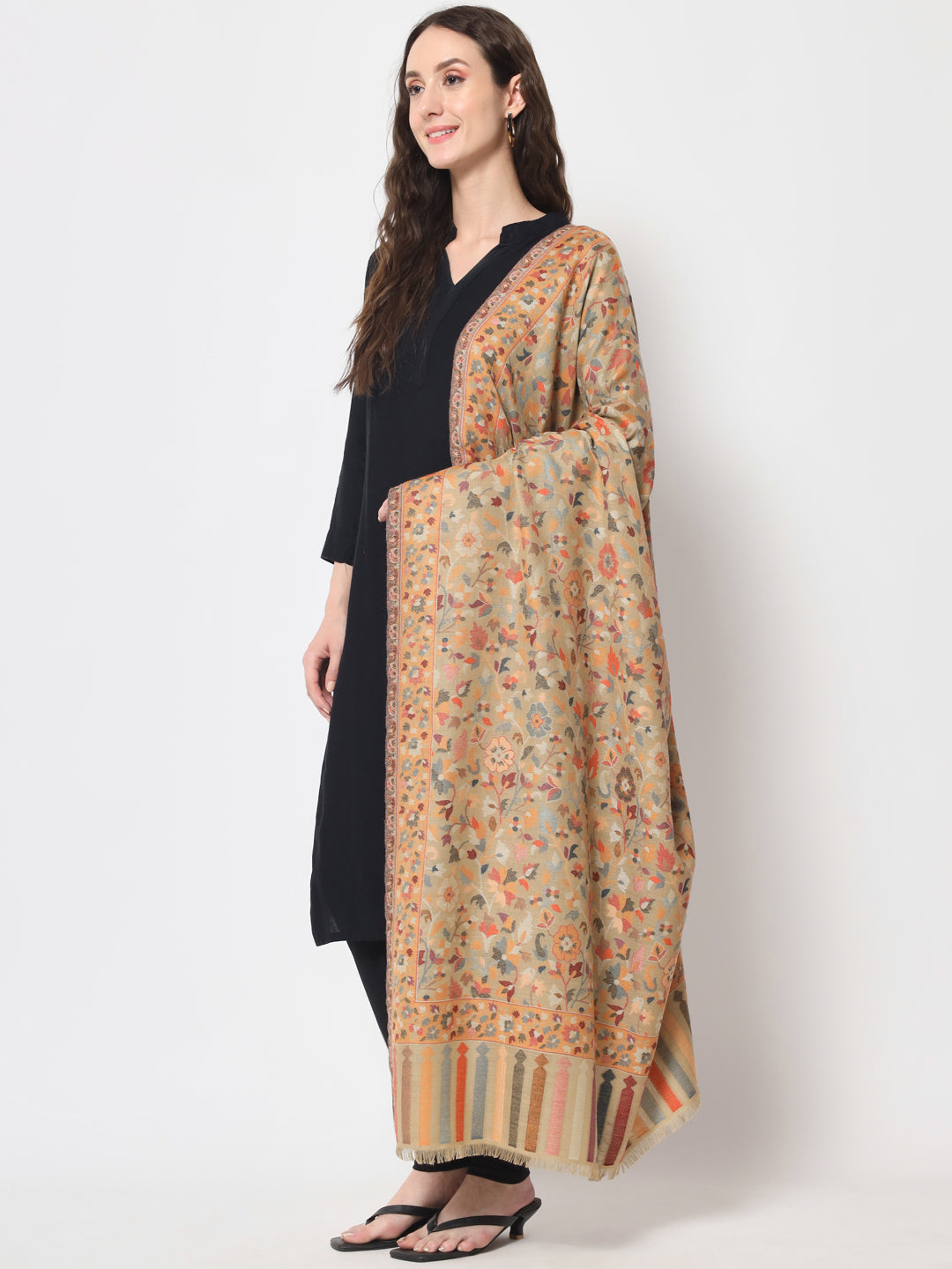 Kani Woven Shawl for Women in Paisley Design Weaving | Brown