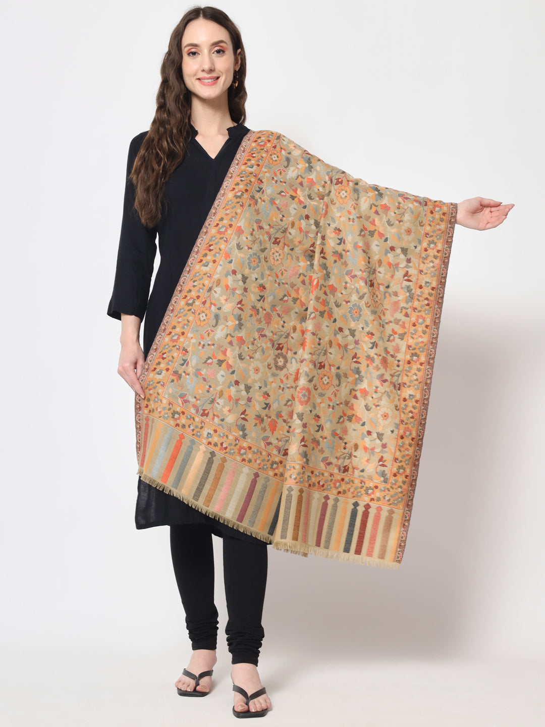Kani Woven Shawl for Women in Paisley Design Weaving | Brown