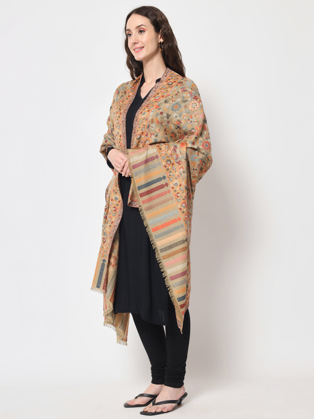 Kani Woven Shawl for Women in Paisley Design Weaving | Brown