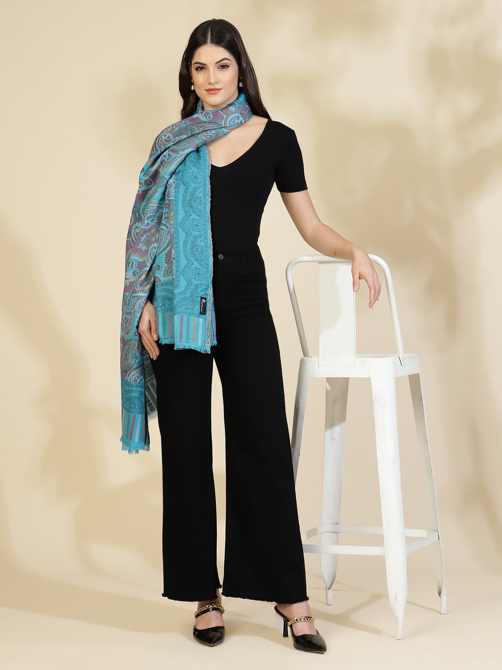 Kani Paisley Weave Pure Wool Shawl For Women | Firozi