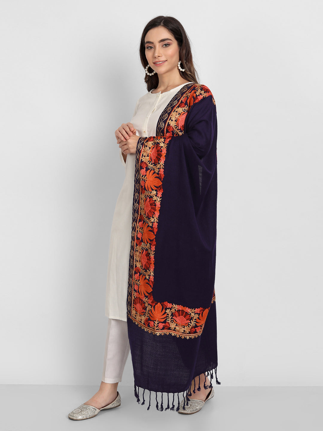 Kashmiri Aari Embroidery Woollen Stole | Blue