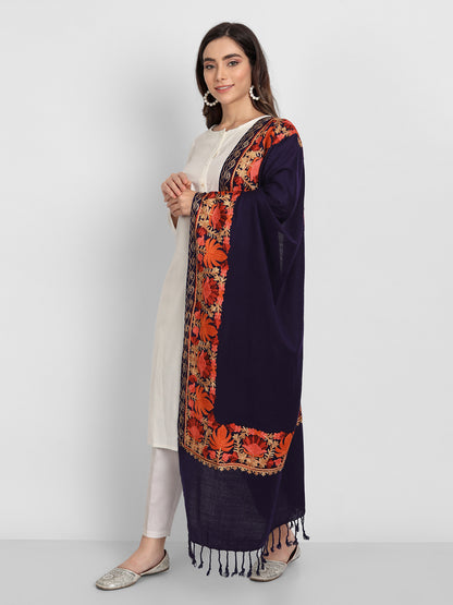 Kashmiri Aari Embroidery Woollen Stole | Blue