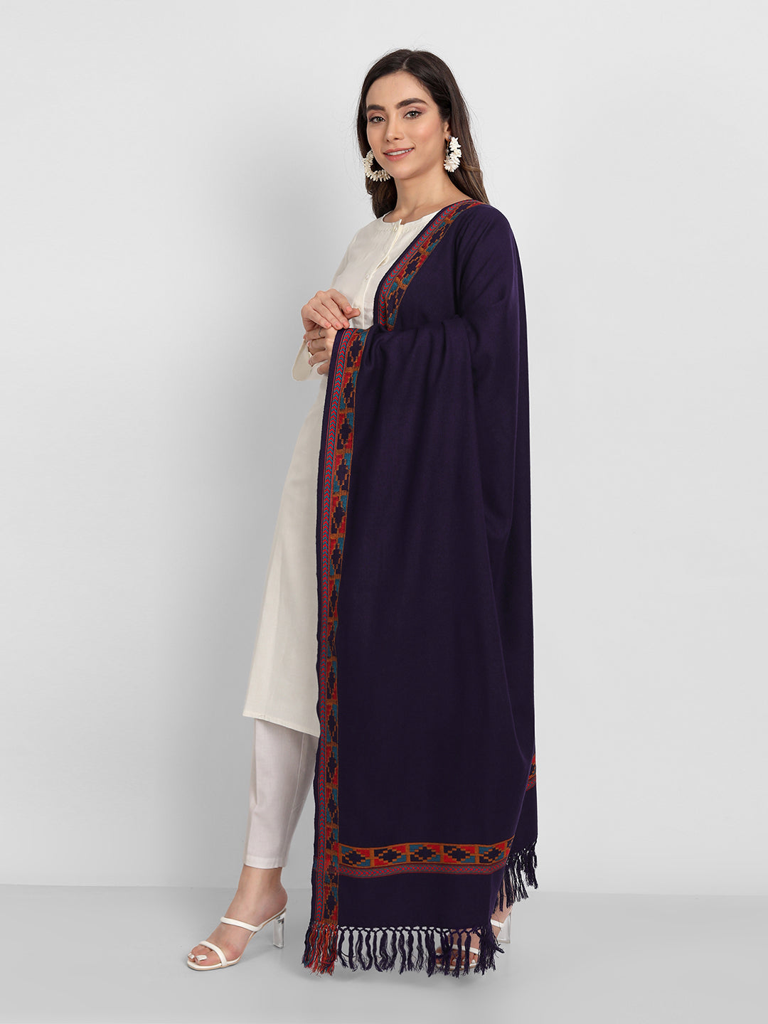 Kullu Himalayan Striped Border Shawl for Women | Blue