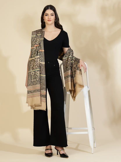 Jacquard Woven Shawl for Women in Floral Patterns | Brown