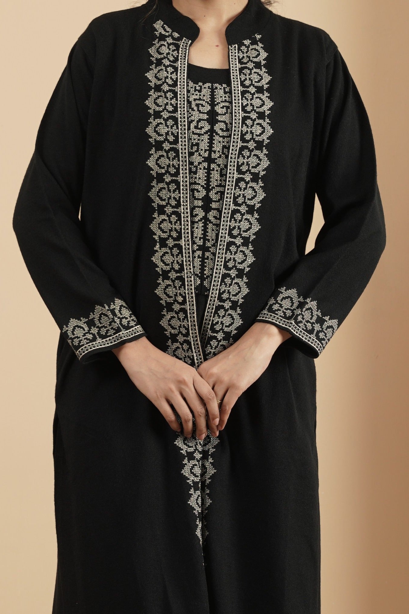 Three-Piece Woolen Knitted Coord Set | Black