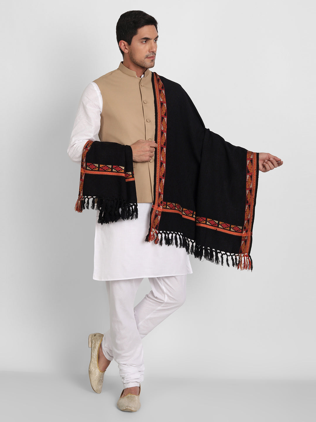 Men's Traditional Kullu Woven Stole | Black