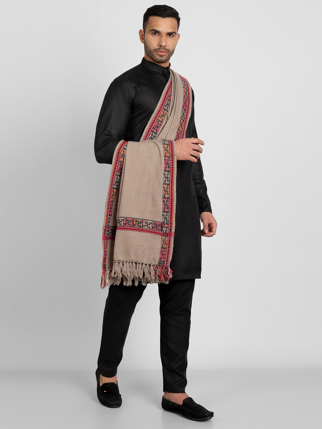 Men's Traditional Kullu Woven Stole | Brown