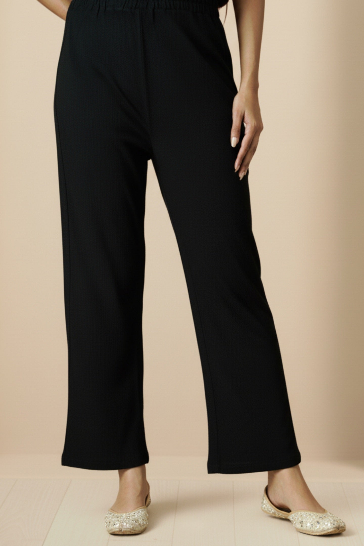 Floral Knitted Aari Embroidery Coord Set | Black