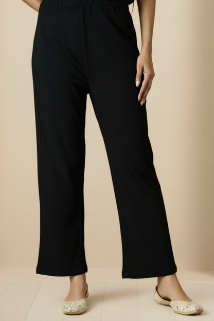 Floral Knitted Aari Embroidery Coord Set | Black