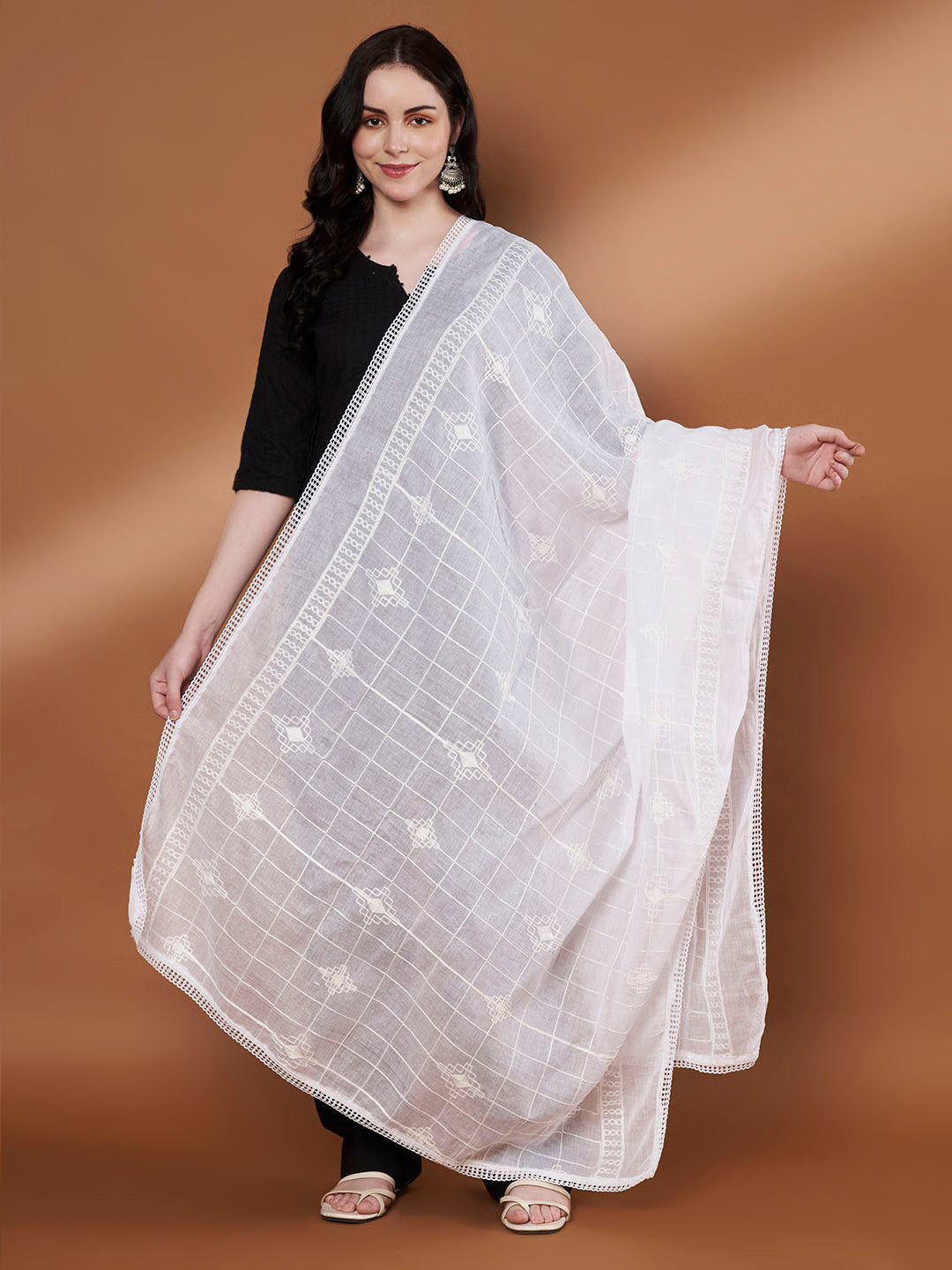 Embroidery Pure Cotton Dupatta for Women Pack of 2 | White and White