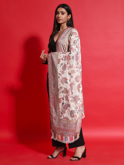 Kani Pure Wool Shawl for Women with Paisley Jaal Pattern | White