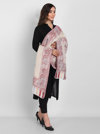 Kani Woven Shawl for Women in Zari Pattern | White