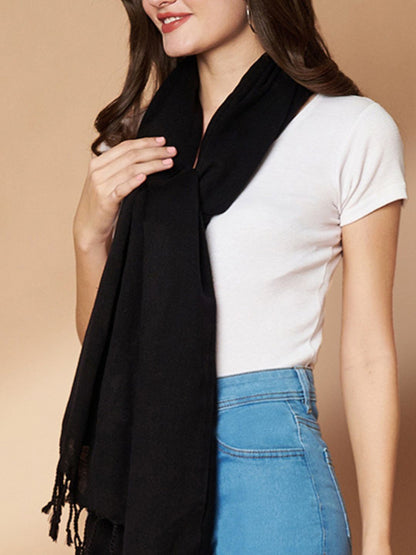 Plain Black Woolen Stole for Women | Black