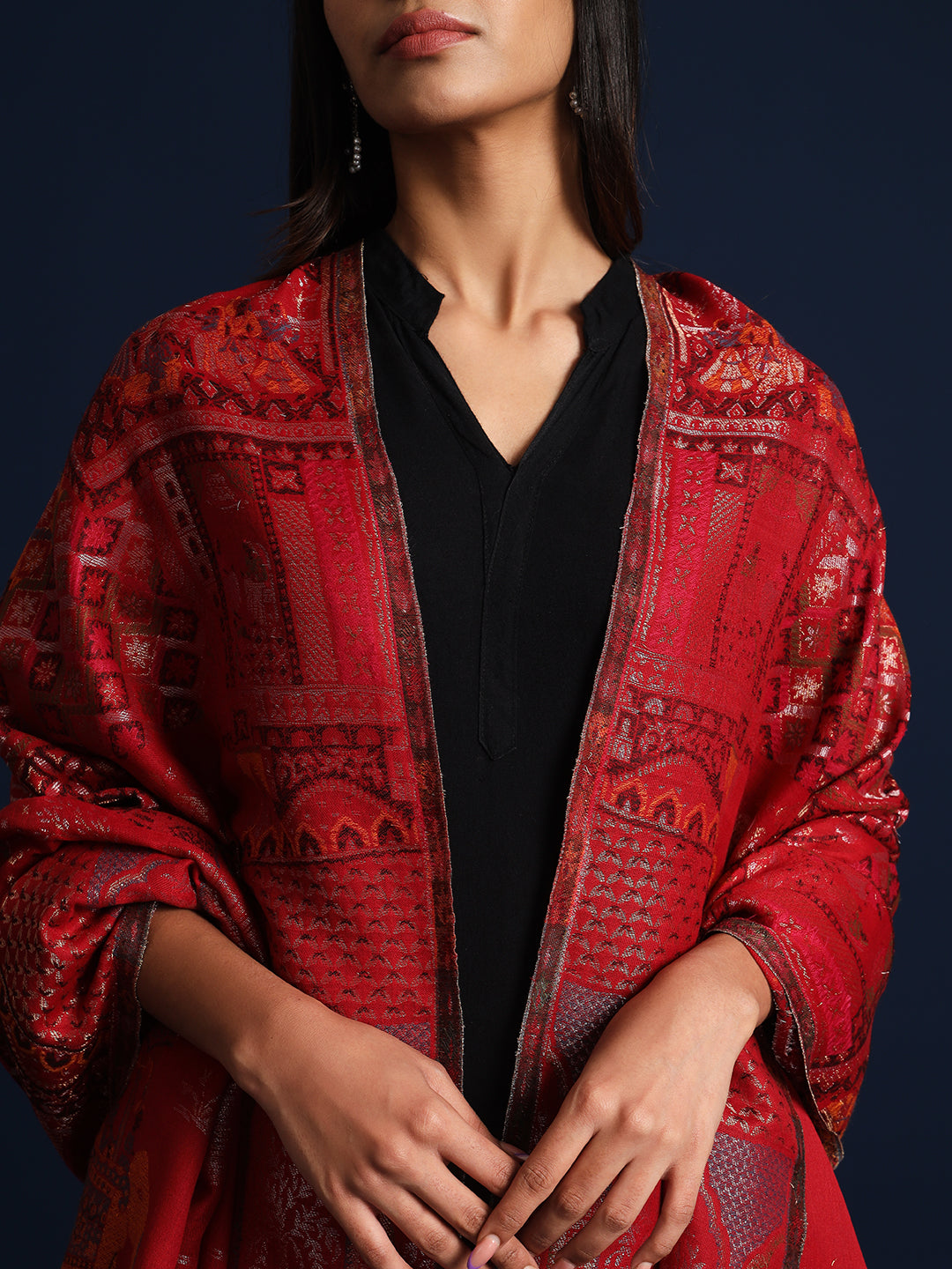 Kani Pure Wool Shawl for Women with Paisley Zari Pattern | Maroon