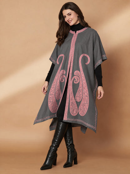 Paisley Embroidery Grey Pheran Shrug