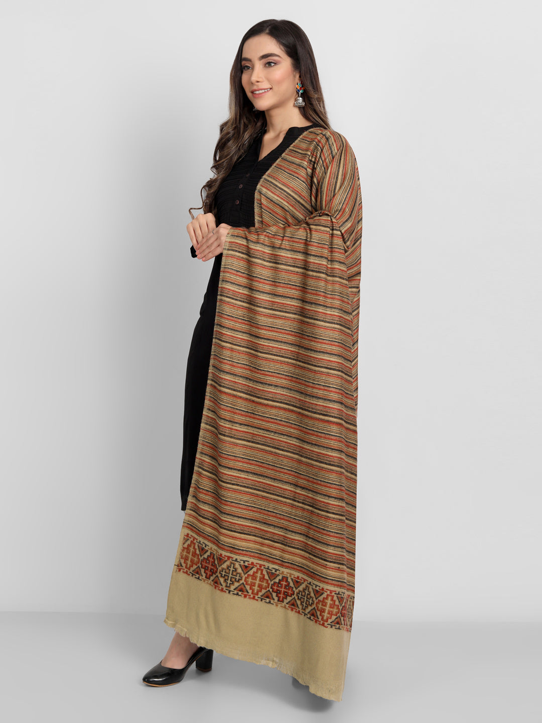 Kullu Stripes Himalayan Shawl for Women | Brown