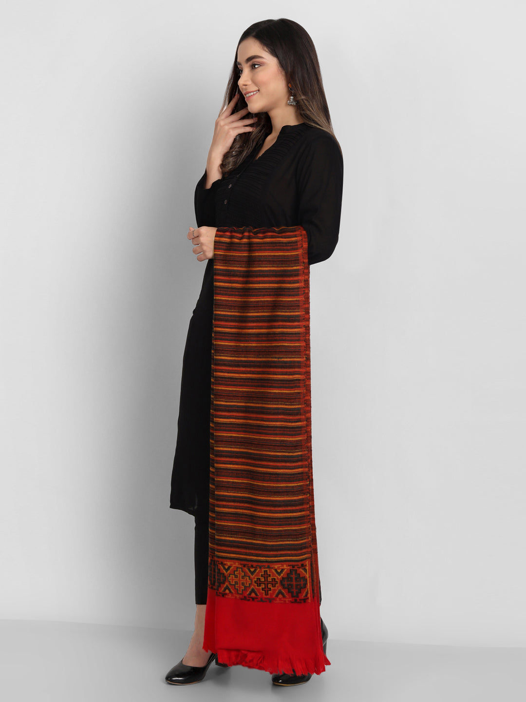 Kullu Stripes Himalayan Shawl for Women | Maroon