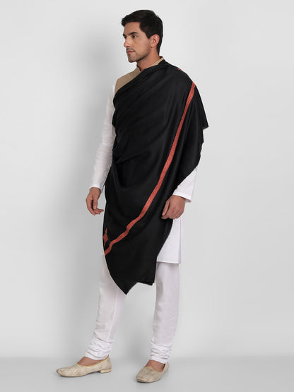 Men's Traditional Wool Lohi with Fine Embroidery | Black