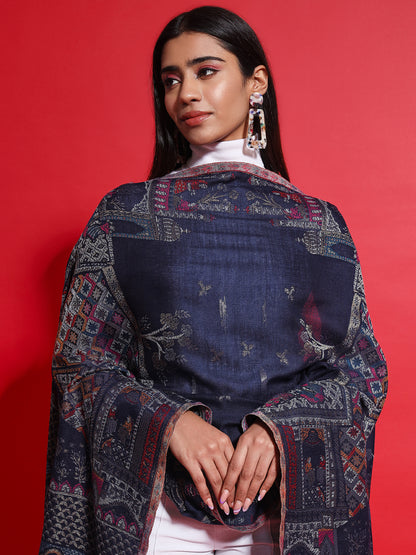 Kani Pure Wool Shawl for Women with Paisley Zari Pattern | Blue