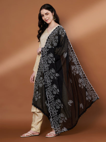 Pure Cotton Embroidered Dupatta for Women Pack of 2 | White and Black
